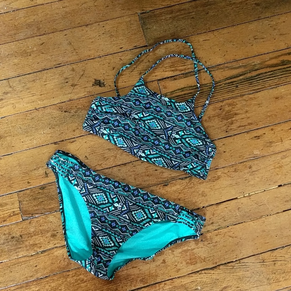 High neck tribal print swim suit